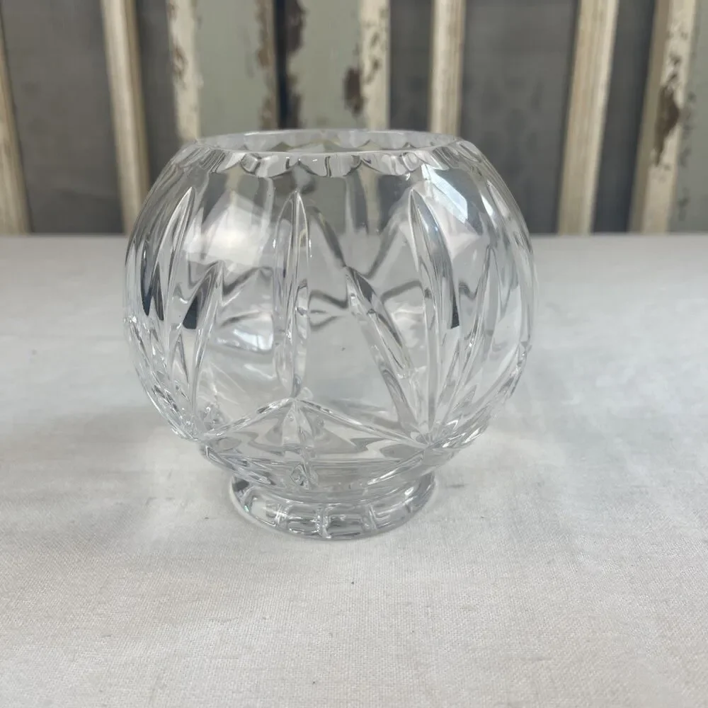 24% Lead Crystal Cut Rose Bowl Vase Made In Poland
